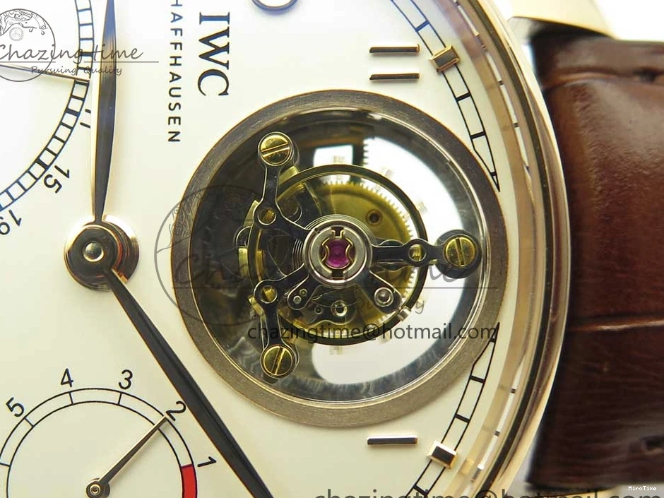 MIROTIME 1222 Portuguese Tourbillon IW504602 RG ZF Best Edition White Dial on Brown Leather Strap Stretchable 7178